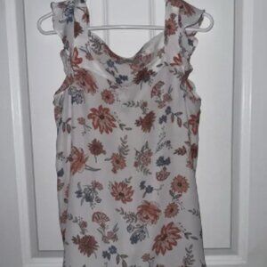 LOFT Floral Ruffle Blouse - White and Pink